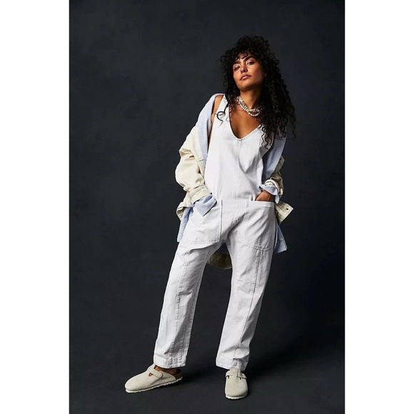 WE THE FREE HIGH ROLLER FREE PEOPLE OPTIC WHITE DENIM JUMPSUIT SZ S NWOT - Picture 1 of 6